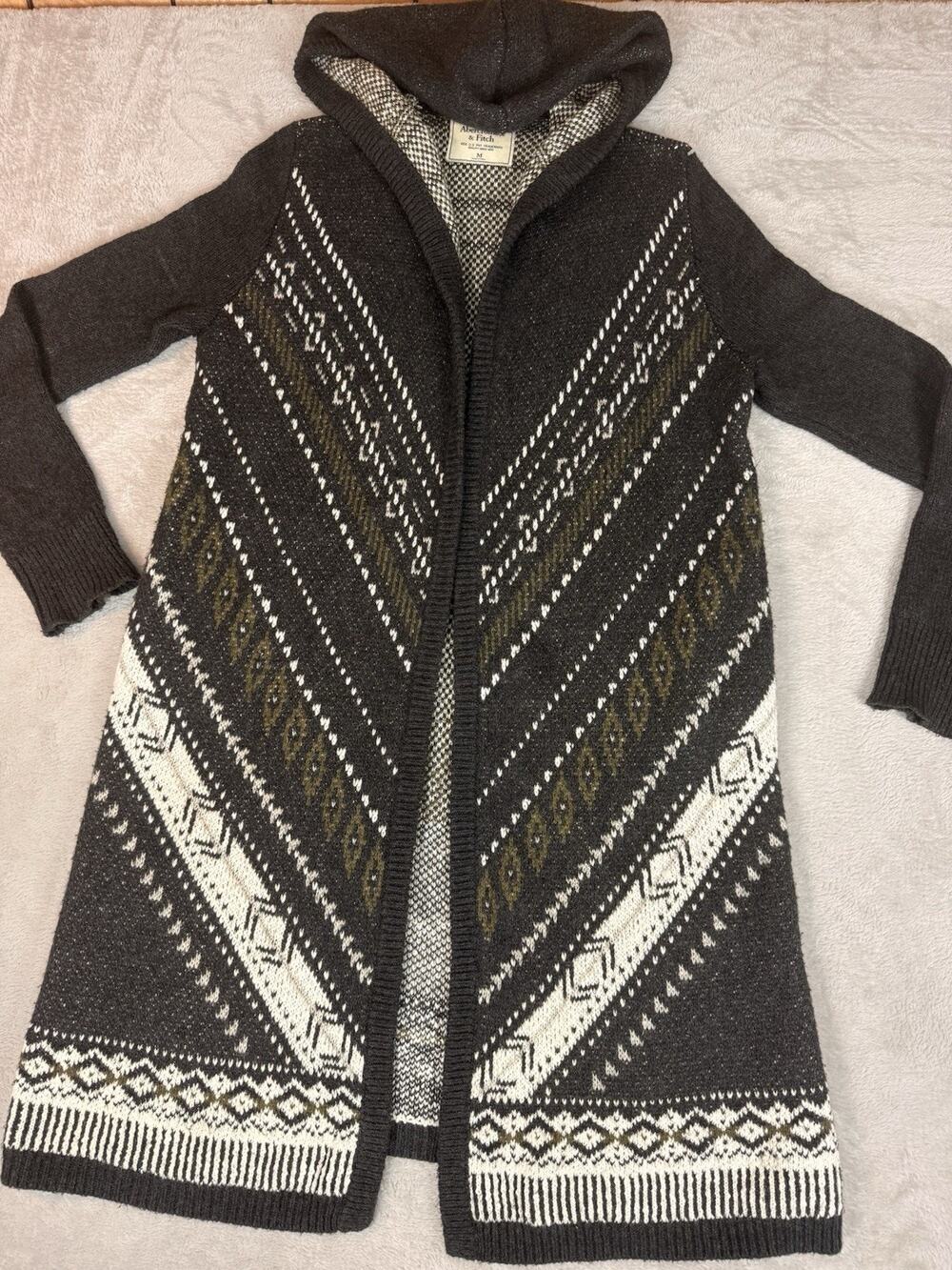 Abercrombie & Fitch Aztec Knit hooded Cardigan M boho western southwest duster